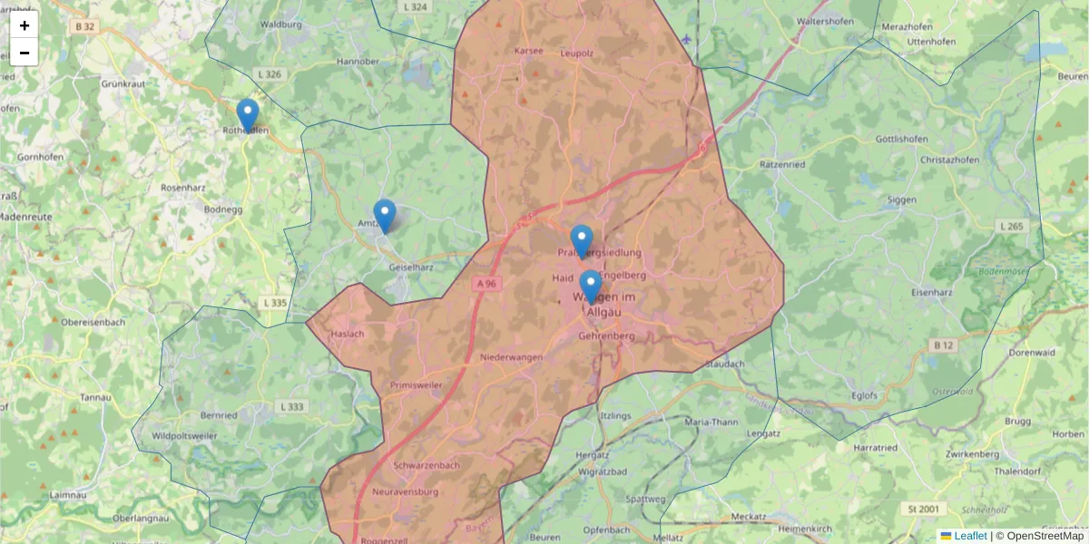 Karte des Postleitzahlen Bereichs  und der umliegenden Postleitzahlen in Deutschland