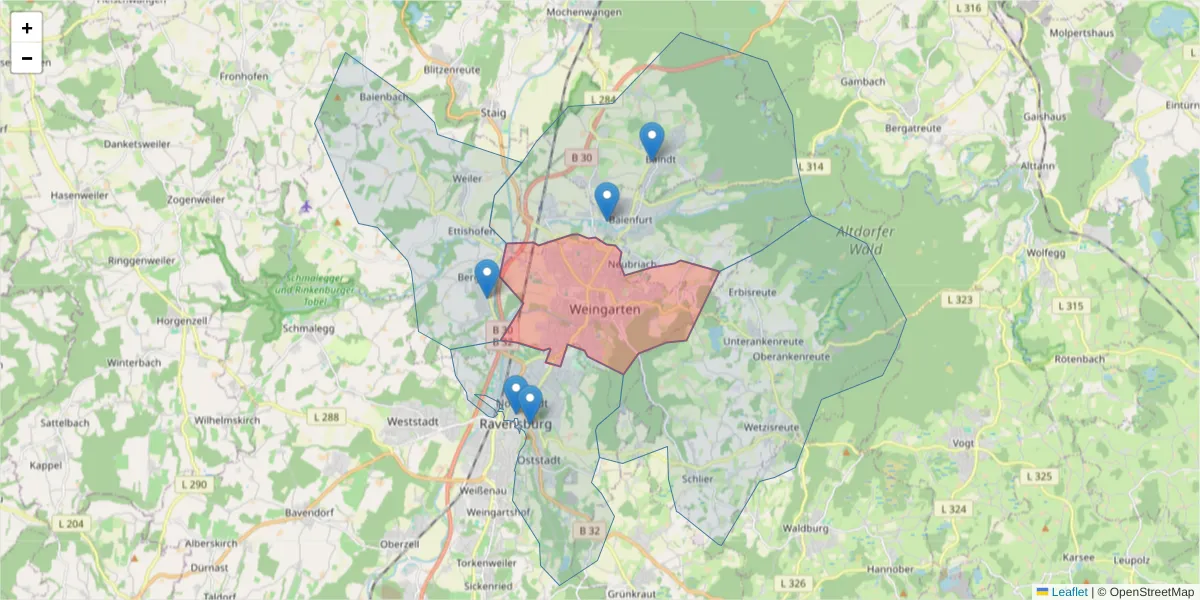 Karte des Postleitzahlen Bereichs  und der umliegenden Postleitzahlen in Deutschland