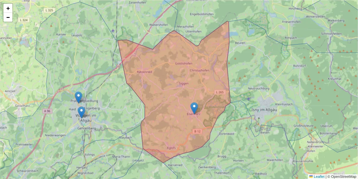 Karte des Postleitzahlen Bereichs  und der umliegenden Postleitzahlen in Deutschland
