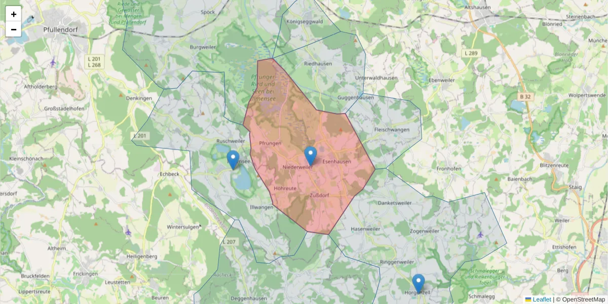 Karte des Postleitzahlen Bereichs  und der umliegenden Postleitzahlen in Deutschland