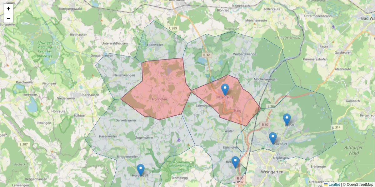 Karte des Postleitzahlen Bereichs  und der umliegenden Postleitzahlen in Deutschland