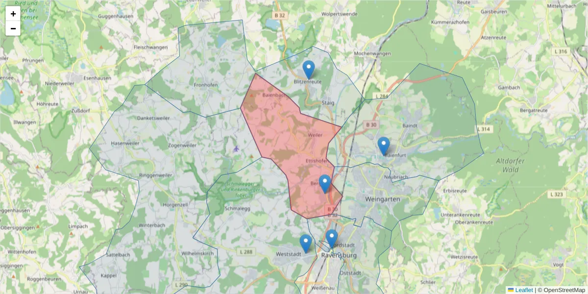 Karte des Postleitzahlen Bereichs  und der umliegenden Postleitzahlen in Deutschland