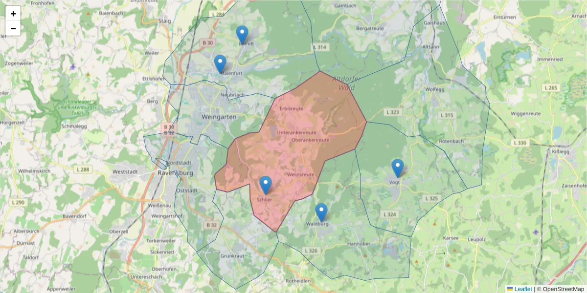 Karte des Postleitzahlen Bereichs  und der umliegenden Postleitzahlen in Deutschland