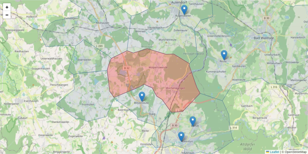 Karte des Postleitzahlen Bereichs  und der umliegenden Postleitzahlen in Deutschland