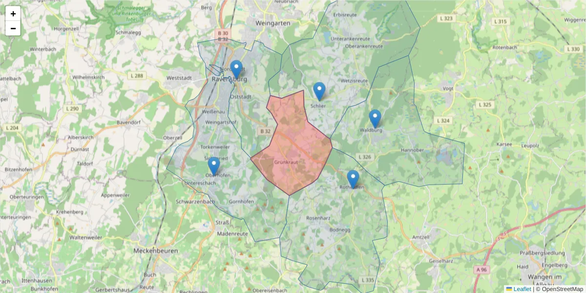 Karte des Postleitzahlen Bereichs  und der umliegenden Postleitzahlen in Deutschland
