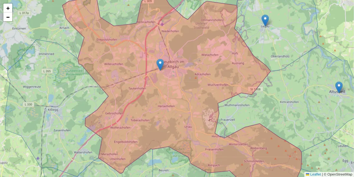 Karte des Postleitzahlen Bereichs  und der umliegenden Postleitzahlen in Deutschland
