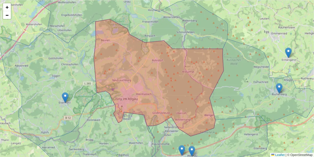 Karte des Postleitzahlen Bereichs  und der umliegenden Postleitzahlen in Deutschland