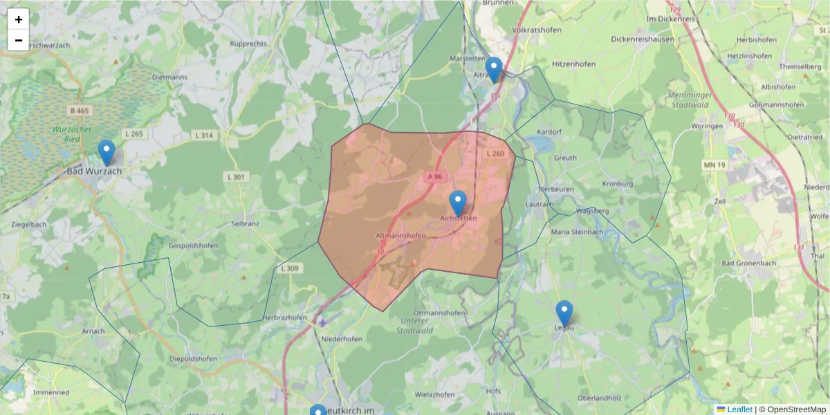 Karte des Postleitzahlen Bereichs  und der umliegenden Postleitzahlen in Deutschland