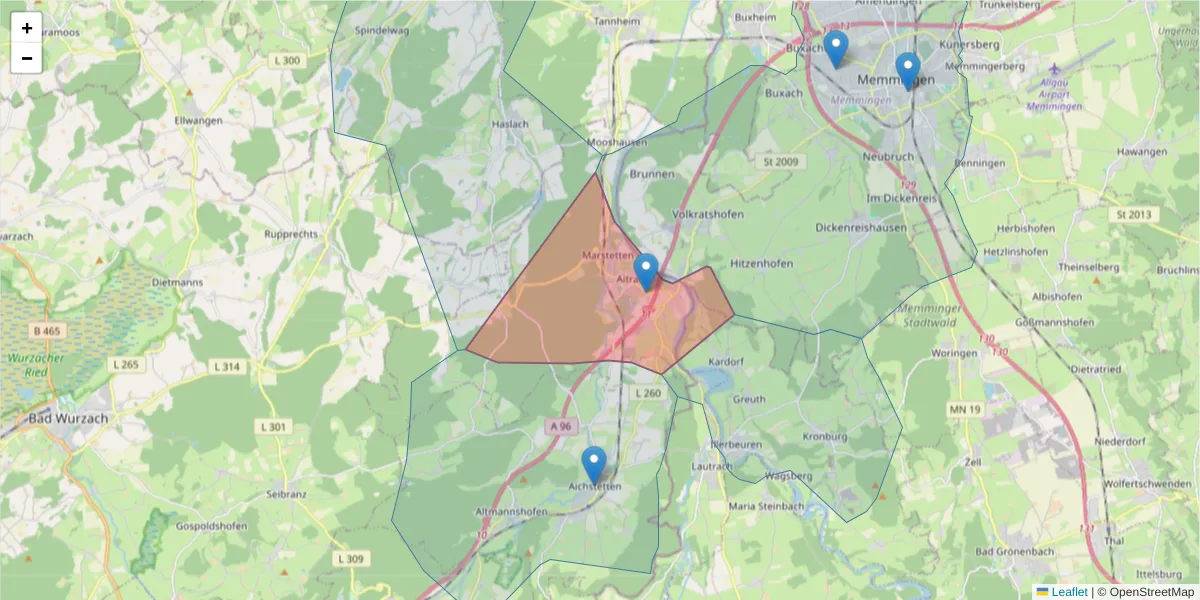 Karte des Postleitzahlen Bereichs  und der umliegenden Postleitzahlen in Deutschland
