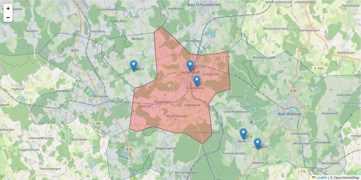 Karte des Postleitzahlen Bereichs  und der umliegenden Postleitzahlen in Deutschland