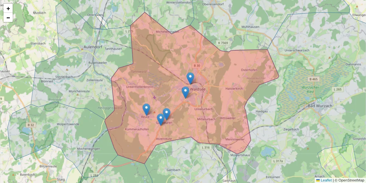 Karte des Postleitzahlen Bereichs  und der umliegenden Postleitzahlen in Deutschland