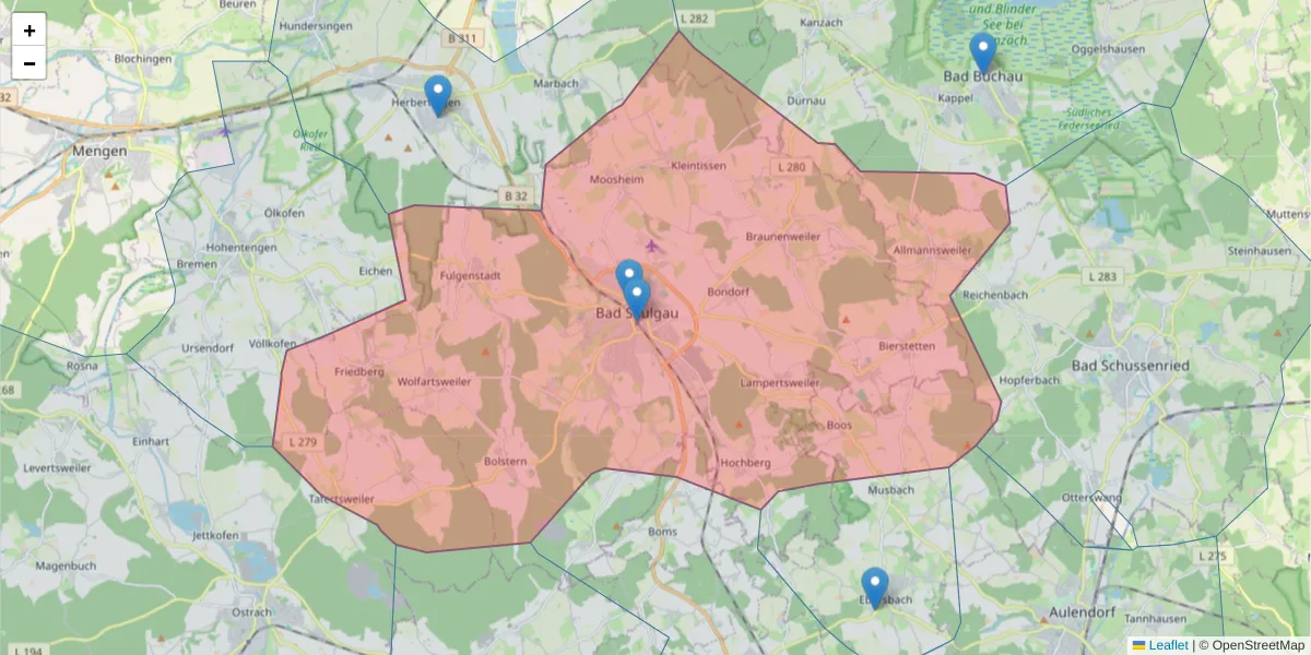 Karte des Postleitzahlen Bereichs  und der umliegenden Postleitzahlen in Deutschland