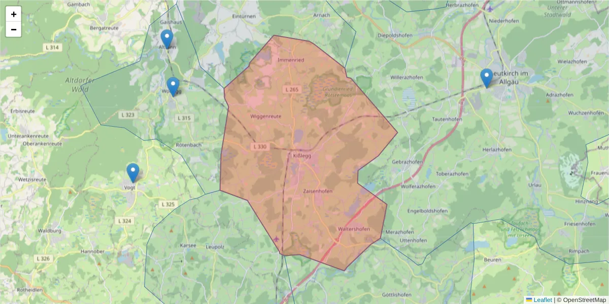 Karte des Postleitzahlen Bereichs  und der umliegenden Postleitzahlen in Deutschland