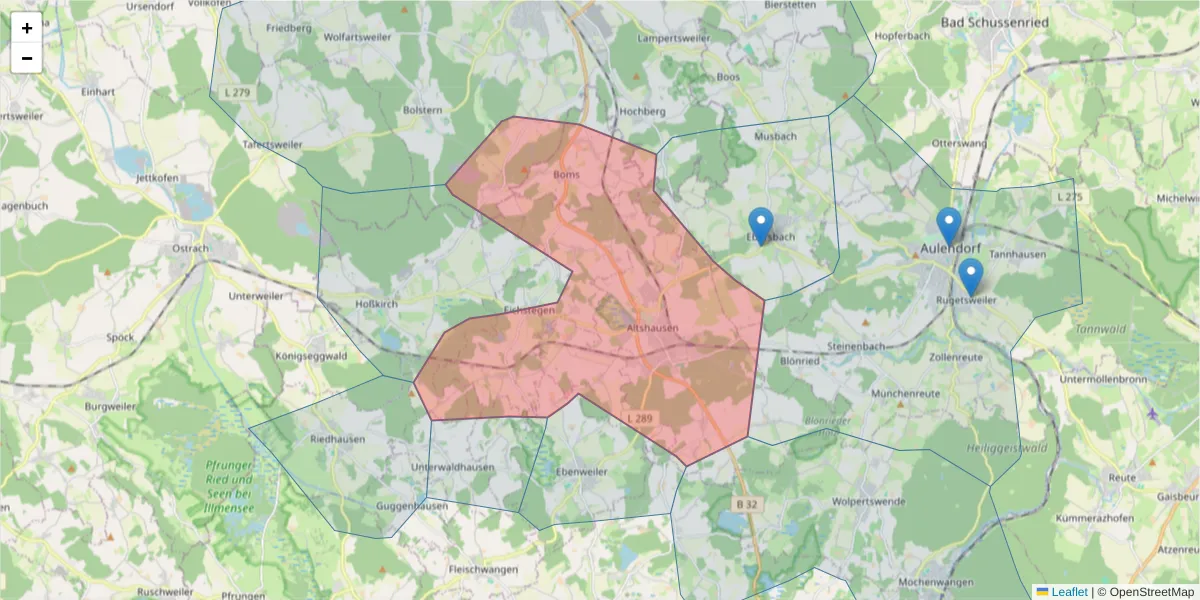 Karte des Postleitzahlen Bereichs  und der umliegenden Postleitzahlen in Deutschland