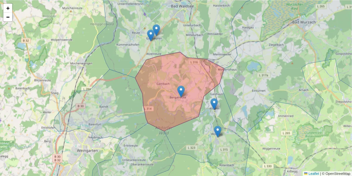 Karte des Postleitzahlen Bereichs  und der umliegenden Postleitzahlen in Deutschland