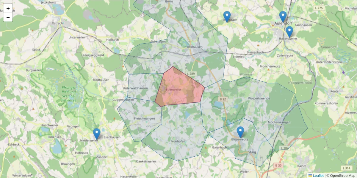 Karte des Postleitzahlen Bereichs  und der umliegenden Postleitzahlen in Deutschland