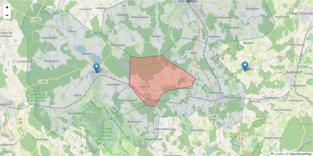 Karte des Postleitzahlen Bereichs  und der umliegenden Postleitzahlen in Deutschland