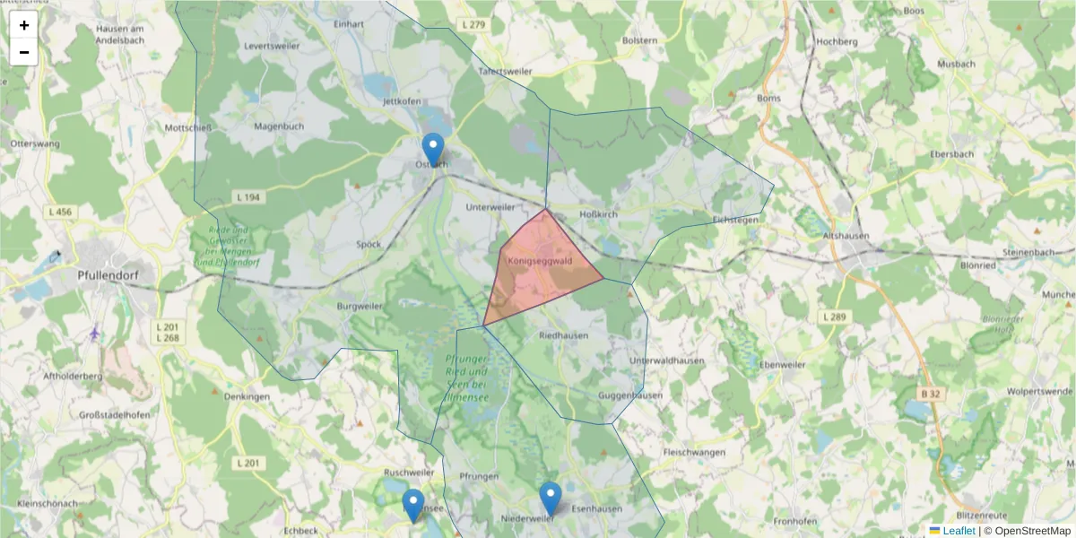 Karte des Postleitzahlen Bereichs  und der umliegenden Postleitzahlen in Deutschland