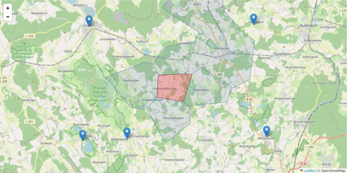 Karte des Postleitzahlen Bereichs  und der umliegenden Postleitzahlen in Deutschland