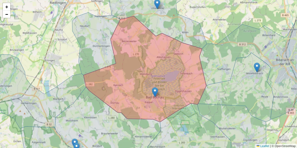 Karte des Postleitzahlen Bereichs  und der umliegenden Postleitzahlen in Deutschland