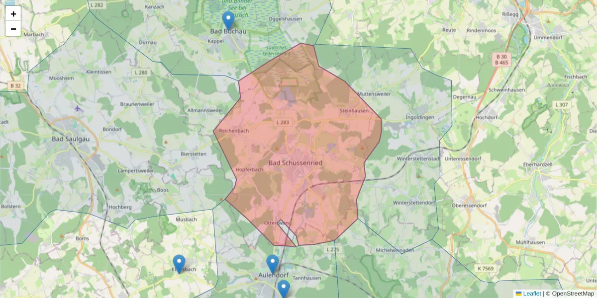 Karte des Postleitzahlen Bereichs  und der umliegenden Postleitzahlen in Deutschland