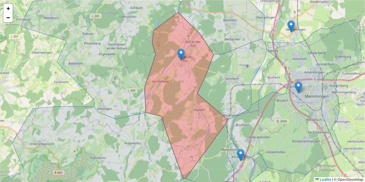 Karte des Postleitzahlen Bereichs  und der umliegenden Postleitzahlen in Deutschland