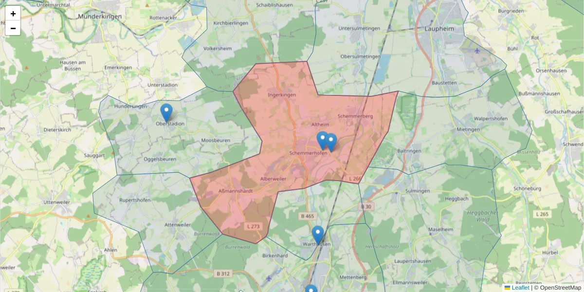 Karte des Postleitzahlen Bereichs  und der umliegenden Postleitzahlen in Deutschland