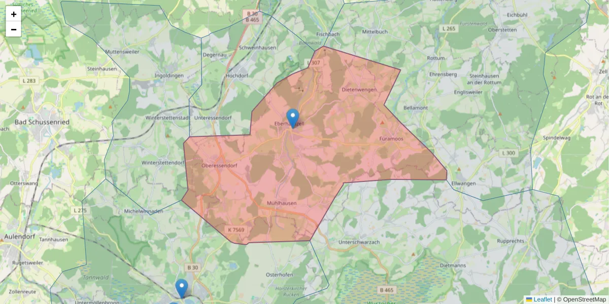 Karte des Postleitzahlen Bereichs  und der umliegenden Postleitzahlen in Deutschland