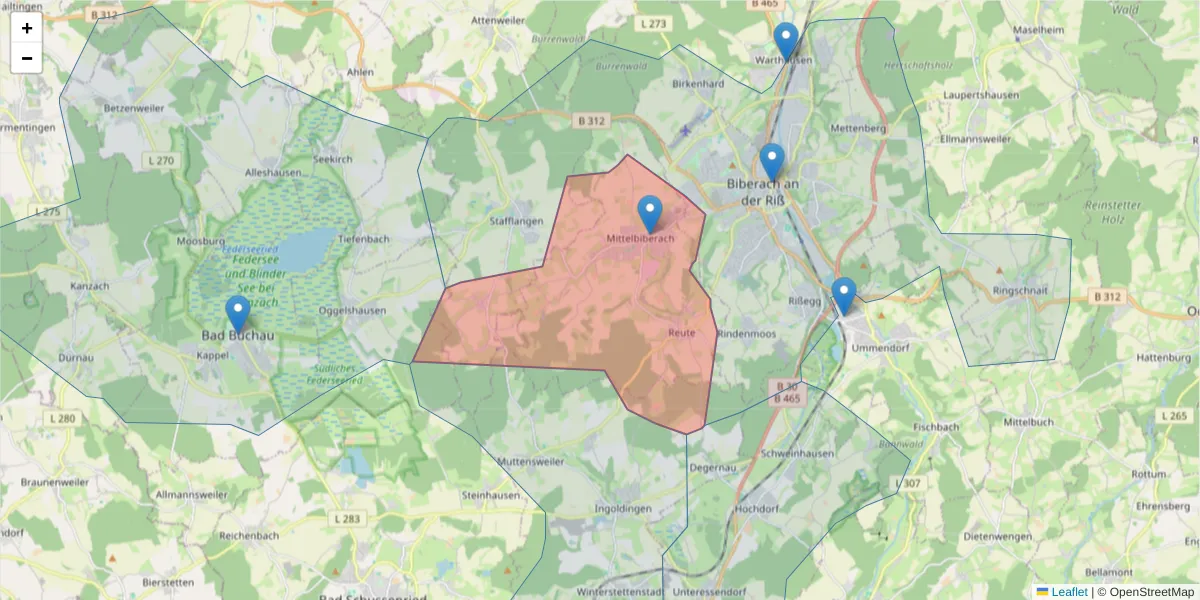 Karte des Postleitzahlen Bereichs  und der umliegenden Postleitzahlen in Deutschland