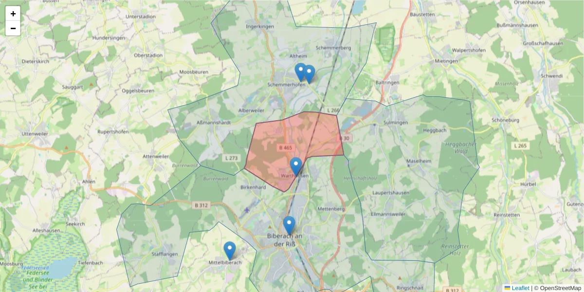 Karte des Postleitzahlen Bereichs  und der umliegenden Postleitzahlen in Deutschland