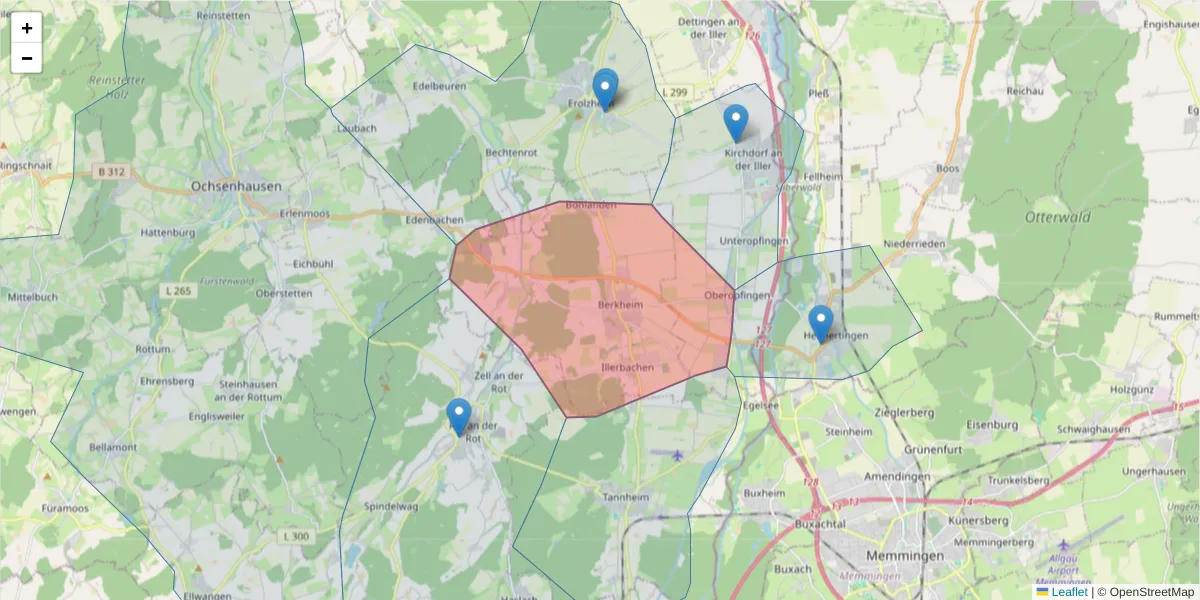 Karte des Postleitzahlen Bereichs  und der umliegenden Postleitzahlen in Deutschland