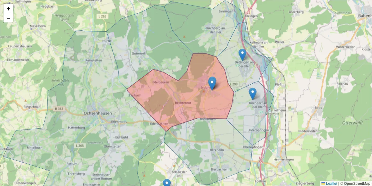 Karte des Postleitzahlen Bereichs  und der umliegenden Postleitzahlen in Deutschland