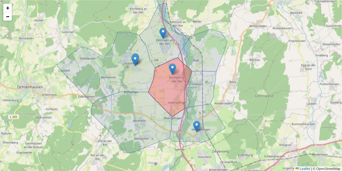 Karte des Postleitzahlen Bereichs  und der umliegenden Postleitzahlen in Deutschland