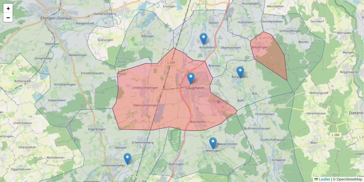 Karte des Postleitzahlen Bereichs  und der umliegenden Postleitzahlen in Deutschland