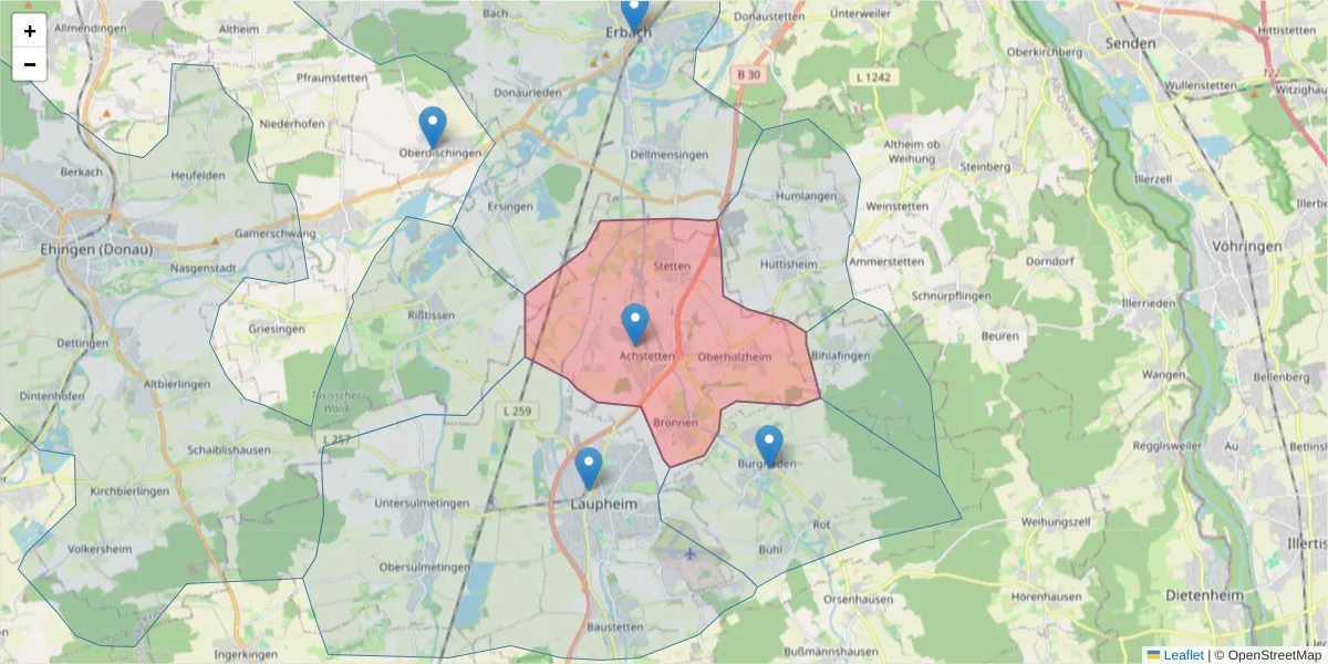 Karte des Postleitzahlen Bereichs  und der umliegenden Postleitzahlen in Deutschland