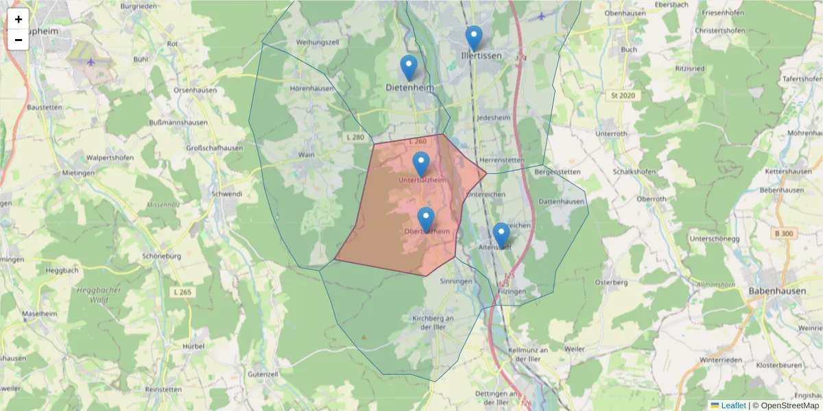 Karte des Postleitzahlen Bereichs  und der umliegenden Postleitzahlen in Deutschland
