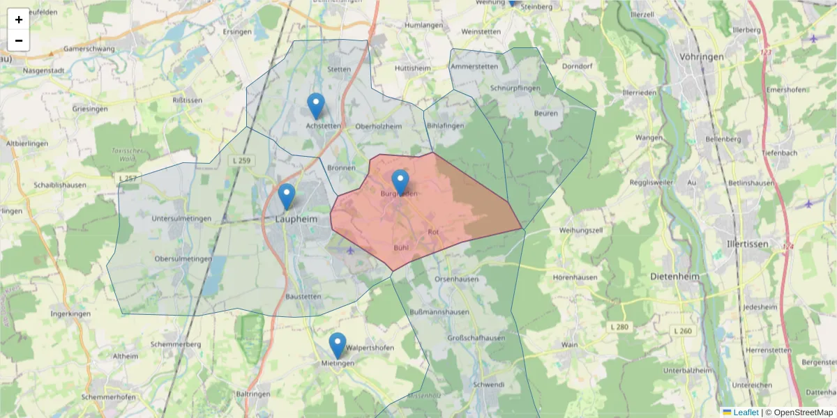Karte des Postleitzahlen Bereichs  und der umliegenden Postleitzahlen in Deutschland