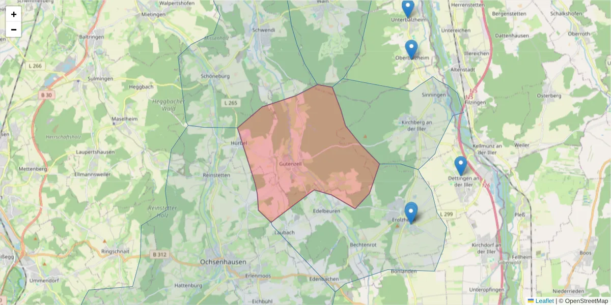 Karte des Postleitzahlen Bereichs  und der umliegenden Postleitzahlen in Deutschland