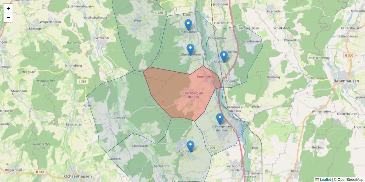 Karte des Postleitzahlen Bereichs  und der umliegenden Postleitzahlen in Deutschland
