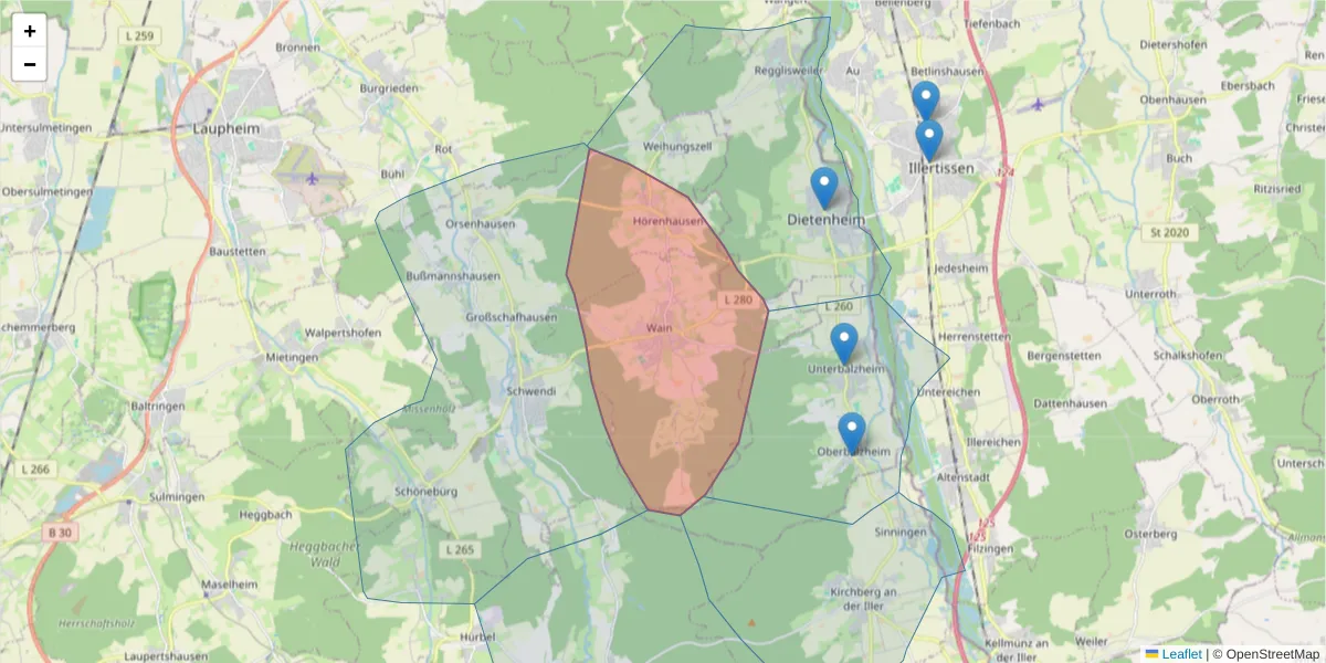 Karte des Postleitzahlen Bereichs  und der umliegenden Postleitzahlen in Deutschland