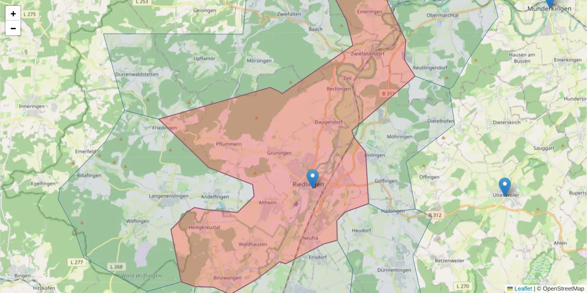 Karte des Postleitzahlen Bereichs  und der umliegenden Postleitzahlen in Deutschland