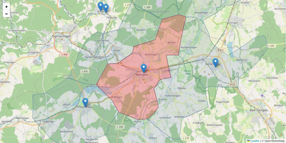 Karte des Postleitzahlen Bereichs  und der umliegenden Postleitzahlen in Deutschland