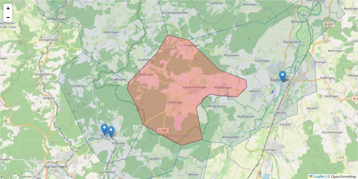 Karte des Postleitzahlen Bereichs  und der umliegenden Postleitzahlen in Deutschland