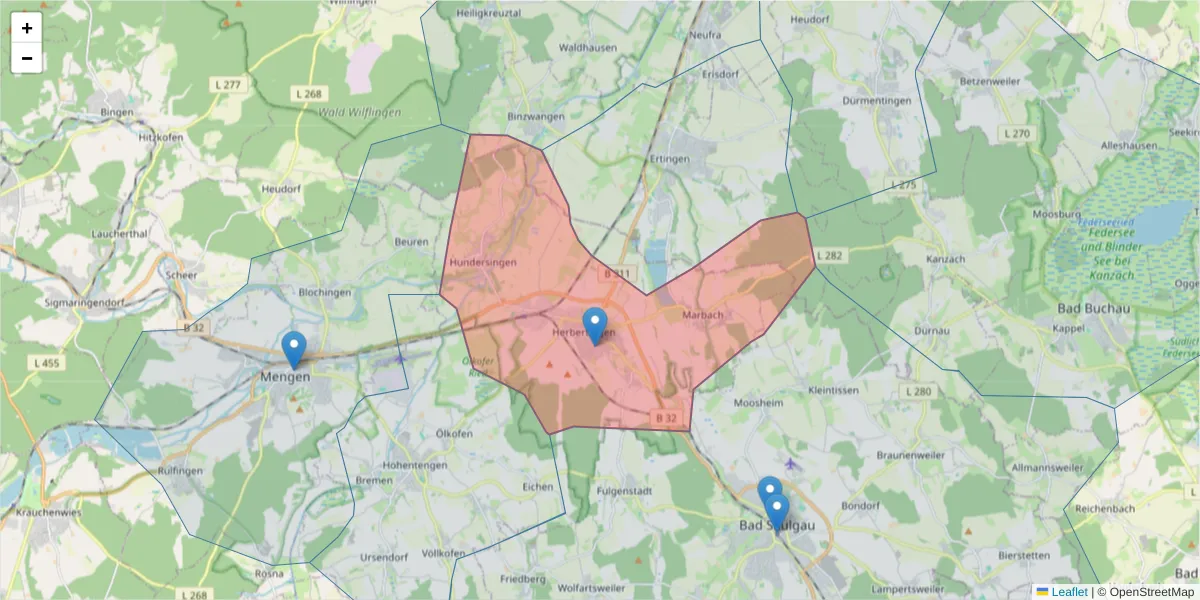 Karte des Postleitzahlen Bereichs  und der umliegenden Postleitzahlen in Deutschland