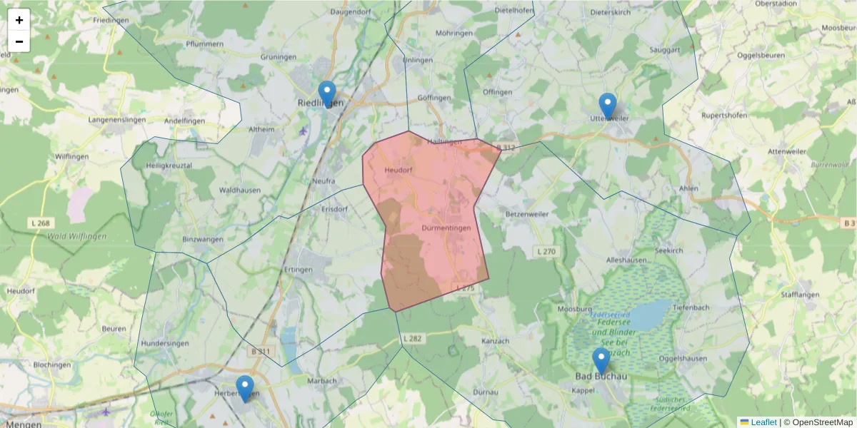 Karte des Postleitzahlen Bereichs  und der umliegenden Postleitzahlen in Deutschland