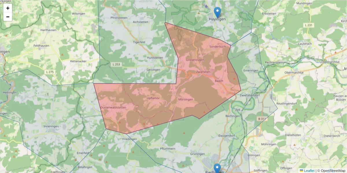 Karte des Postleitzahlen Bereichs  und der umliegenden Postleitzahlen in Deutschland