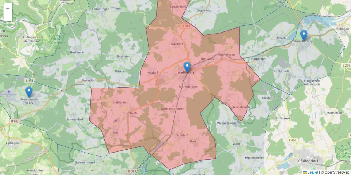 Karte des Postleitzahlen Bereichs  und der umliegenden Postleitzahlen in Deutschland
