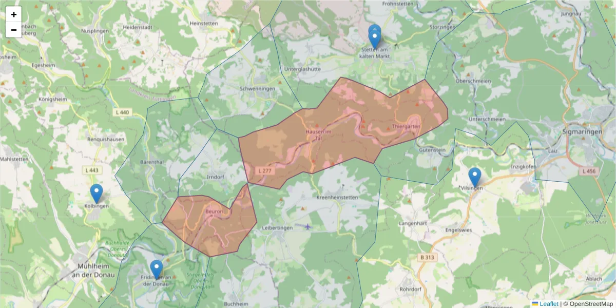 Karte des Postleitzahlen Bereichs  und der umliegenden Postleitzahlen in Deutschland