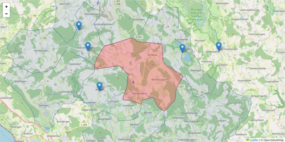 Karte des Postleitzahlen Bereichs  und der umliegenden Postleitzahlen in Deutschland