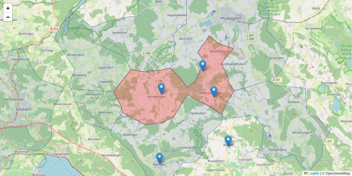 Karte des Postleitzahlen Bereichs  und der umliegenden Postleitzahlen in Deutschland